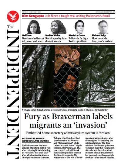 The Independent Newspaper Front Page (UK) for 2 November 2022