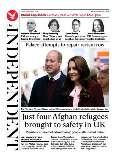 The Independent Newspaper Front Page (UK) for 2 December 2022