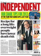 The Independent Newspaper Front Page (UK) for 2 January 2013