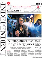 The Independent Newspaper Front Page (UK) for 2 January 2014