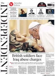 The Independent (UK) Newspaper Front Page for 2 January 2016