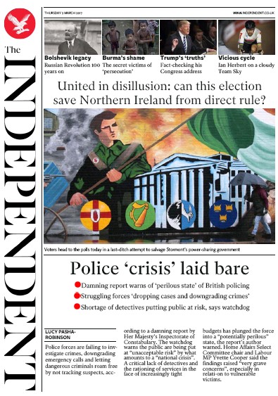 The Independent Newspaper Front Page (UK) for 2 March 2017