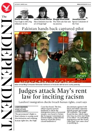 The Independent Newspaper Front Page (UK) for 2 March 2019