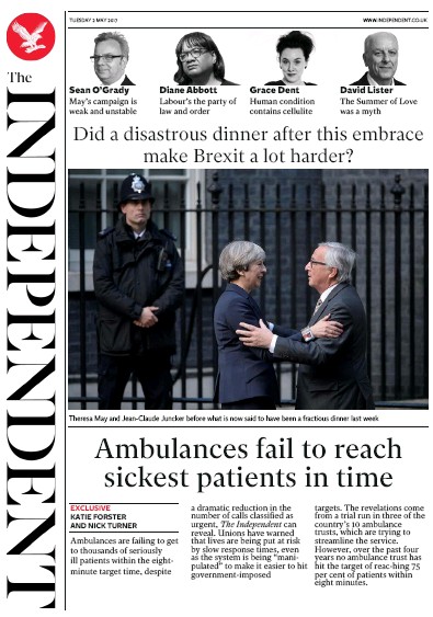The Independent Newspaper Front Page (UK) for 2 May 2017