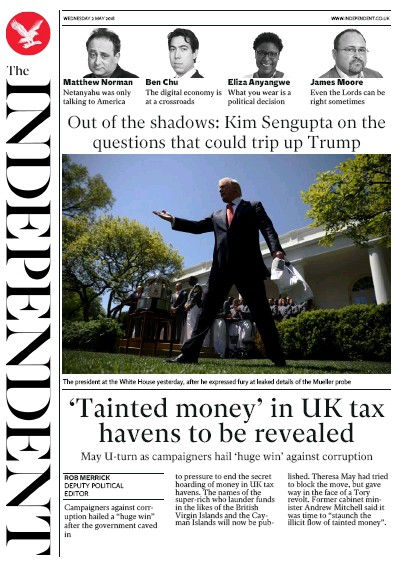 The Independent Newspaper Front Page (UK) for 2 May 2018