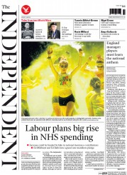 The Independent (UK) Newspaper Front Page for 2 June 2014