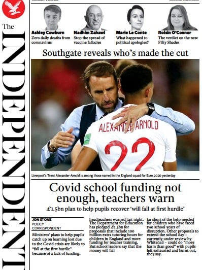 The Independent Newspaper Front Page (UK) for 2 June 2021