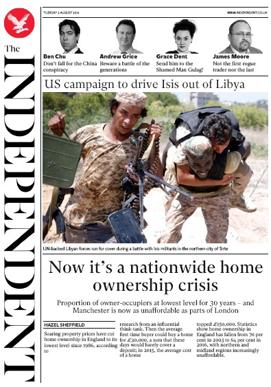 The Independent Newspaper Front Page (UK) for 2 August 2016