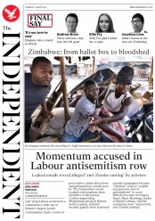 The Independent (UK) Newspaper Front Page for 2 August 2018