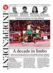 The Independent (UK) Newspaper Front Page for 2 August 2021