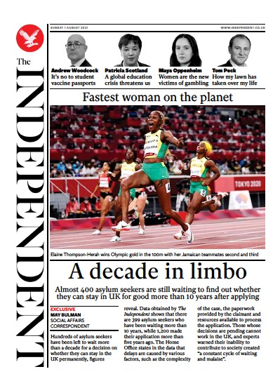 The Independent Newspaper Front Page (UK) for 2 August 2021