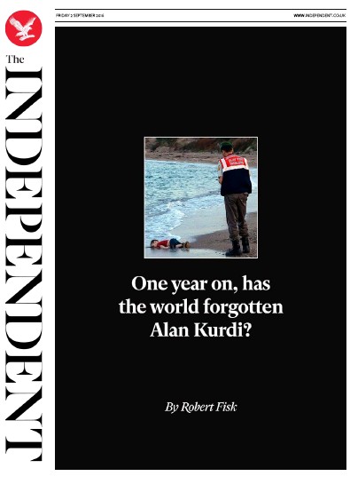 The Independent Newspaper Front Page (UK) for 2 September 2016