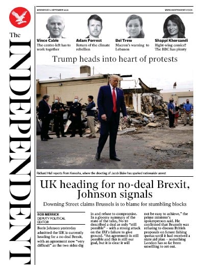 The Independent Newspaper Front Page (UK) for 2 September 2020