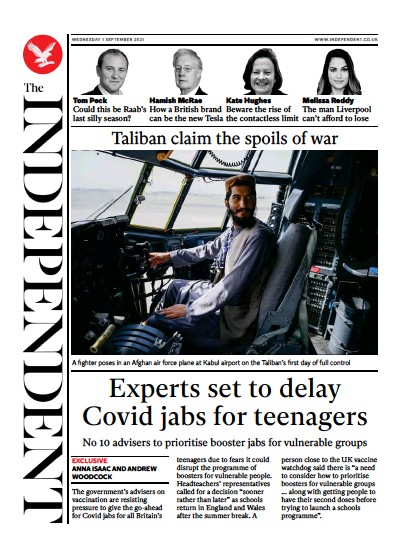 The Independent Newspaper Front Page (UK) for 2 September 2021