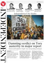 The Independent (UK) Newspaper Front Page for 30 October 2017