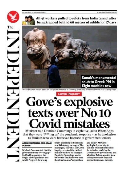 The Independent Newspaper Front Page (UK) for 30 November 2023