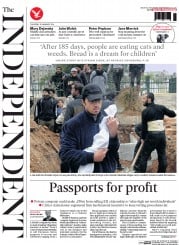 The Independent Newspaper Front Page (UK) for 30 January 2014