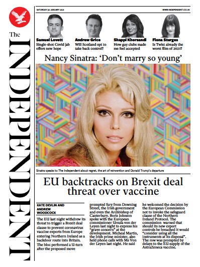 The Independent Newspaper Front Page (UK) for 30 January 2021