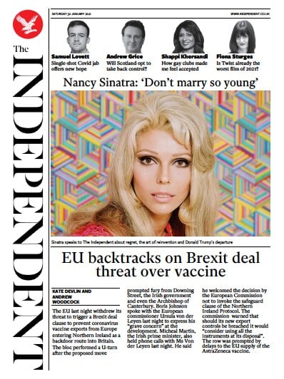 The Independent Newspaper Front Page (UK) for 30 January 2021