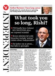 The Independent (UK) Newspaper Front Page for 30 January 2023