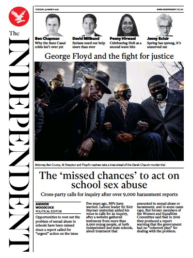 The Independent Newspaper Front Page (UK) for 30 March 2021