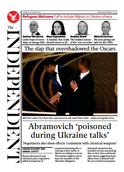 The Independent Newspaper Front Page (UK) for 30 March 2022