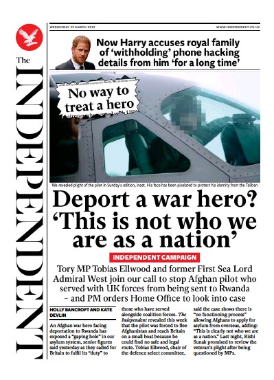 The Independent Newspaper Front Page (UK) for 30 March 2023