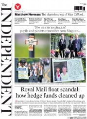 The Independent (UK) Newspaper Front Page for 30 April 2014