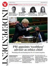 The Independent (UK) Newspaper Front Page for 30 April 2021