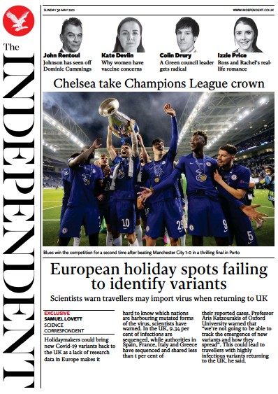 The Independent Newspaper Front Page (UK) for 30 May 2021