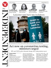 The Independent (UK) Newspaper Front Page for 30 June 2020