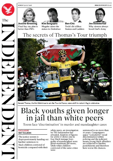 The Independent Newspaper Front Page (UK) for 30 July 2018