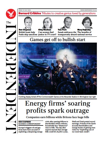 The Independent Newspaper Front Page (UK) for 30 July 2022