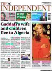 The Independent (UK) Newspaper Front Page for 30 August 2011