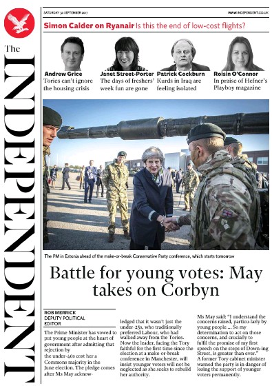 The Independent Newspaper Front Page (UK) for 30 September 2017