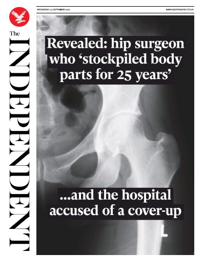 The Independent Newspaper Front Page (UK) for 30 September 2020