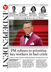 The Independent (UK) Newspaper Front Page for 30 September 2021