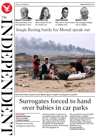 The Independent Newspaper Front Page (UK) for 31 October 2016