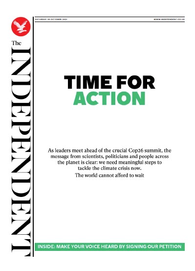 The Independent Newspaper Front Page (UK) for 31 October 2021