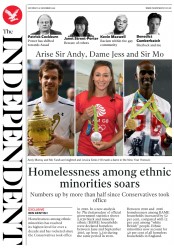 The Independent (UK) Newspaper Front Page for 31 December 2016