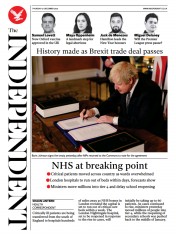 The Independent (UK) Newspaper Front Page for 31 December 2020