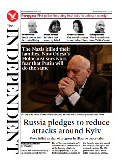 The Independent Newspaper Front Page (UK) for 31 March 2022