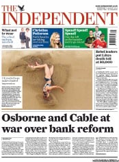 The Independent (UK) Newspaper Front Page for 31 August 2011
