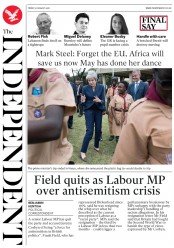 The Independent (UK) Newspaper Front Page for 31 August 2018