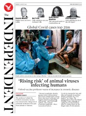 The Independent (UK) Newspaper Front Page for 31 August 2020