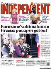 The Independent Newspaper Front Page (UK) for 3 November 2011