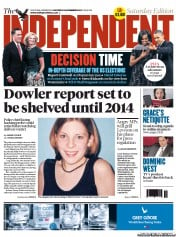 The Independent Newspaper Front Page (UK) for 3 November 2012
