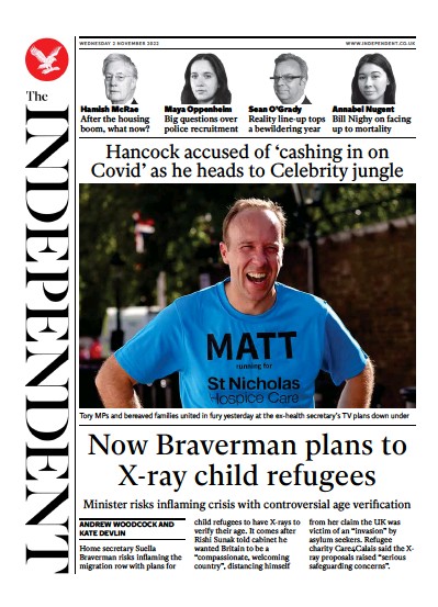 The Independent Newspaper Front Page (UK) for 3 November 2022