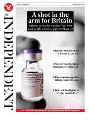 The Independent (UK) Newspaper Front Page for 3 December 2020
