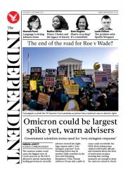 The Independent (UK) Newspaper Front Page for 3 December 2021